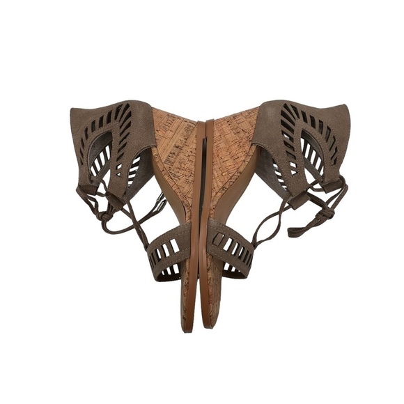 Wedge Taupe Leather Loraine Lace Up Cork Memory Foam Heels Size 7.5 Women's - Picture 6 of 8